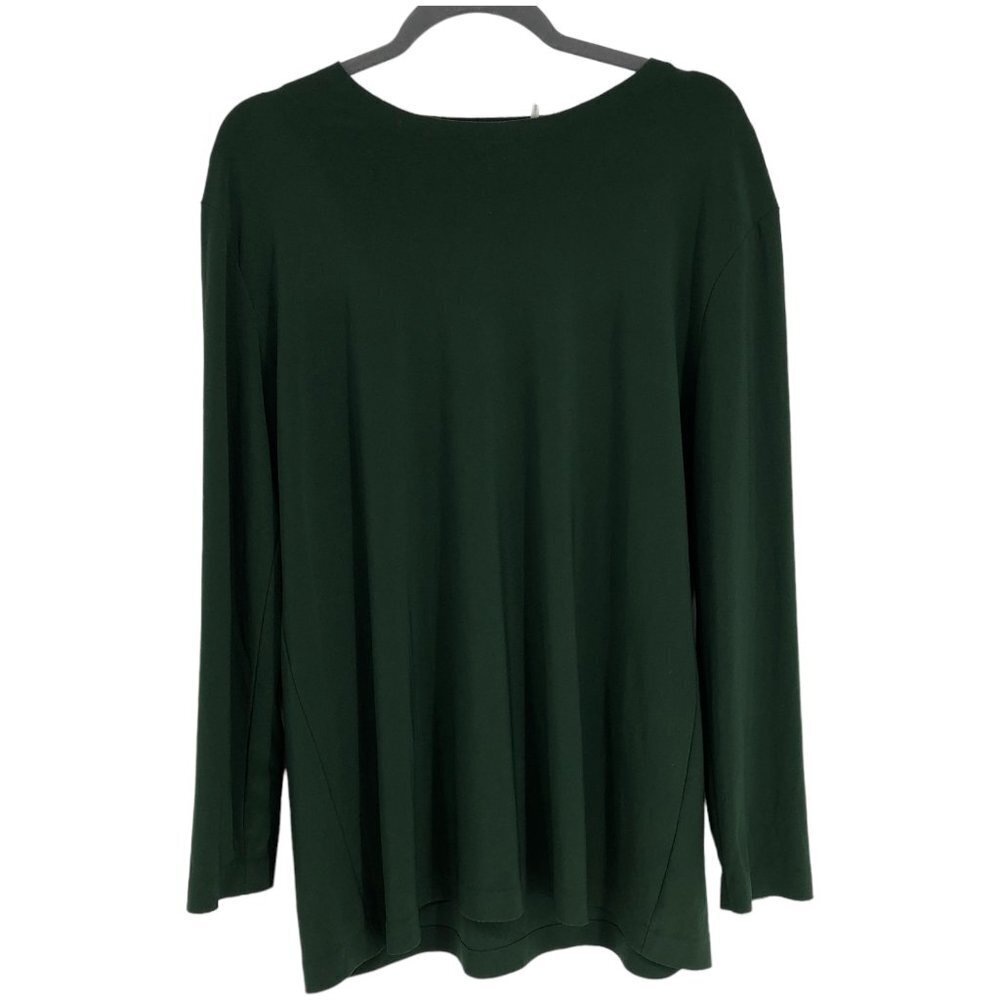 Norma Kamali Forest Green Long Sleeve Boat Neck Raw Hem Blouse XS